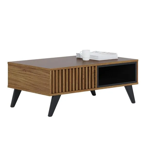 Mesa De Centro Para Sala De Estar 01 Nicho Delta C04 Preto Fosco Noce Milano - Lyam Decor