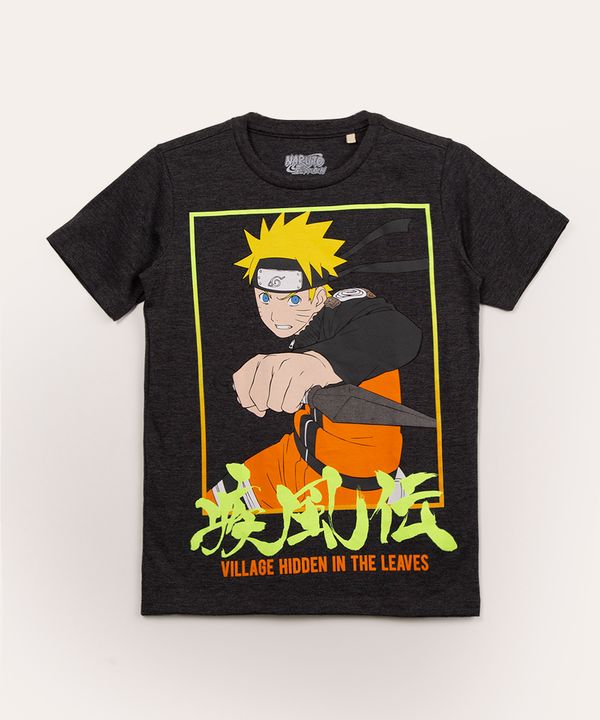 camiseta juvenil manga curta naruto cinza mescla escuro 10
