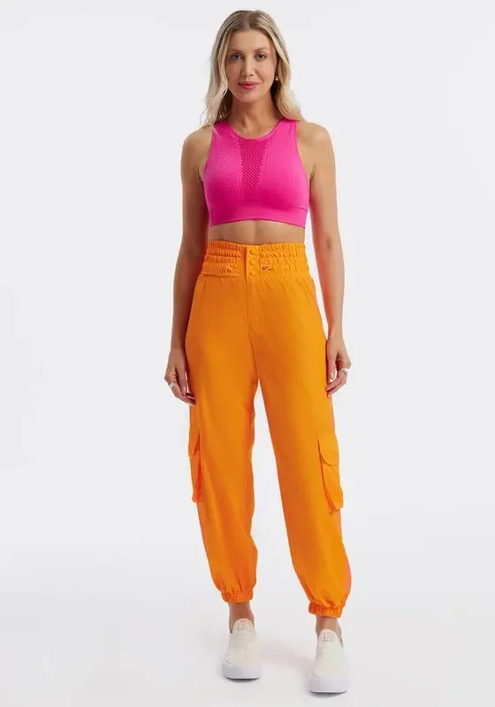 Calça Cargo Cintura Alta Laranja M