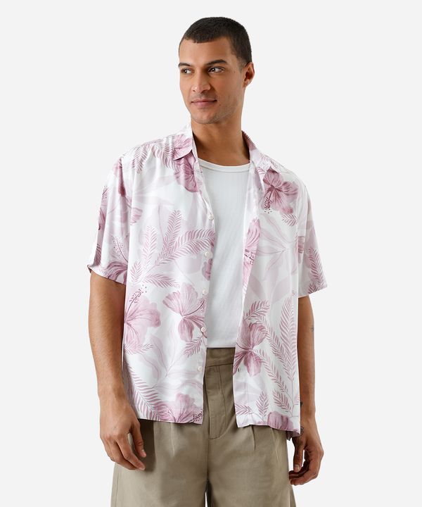 camisa masculina de viscose manga curta floral rosa P
