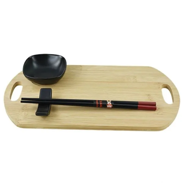 Conjunto para Sushi Dynasty em Bambu 3 Peças com Prato Natural