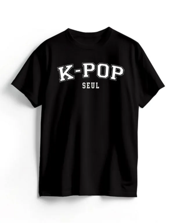 Camiseta Algodão Preta K-Pop College 10 / Preto