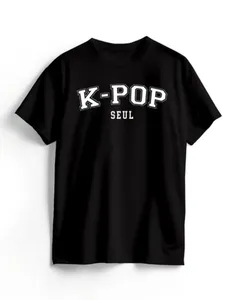 Camiseta Algodão Preta K-Pop College G / Preto