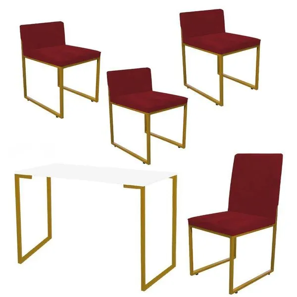 Kit Mesa Escrivaninha Com Cadeira E 3 Poltronas Lee Vermelho