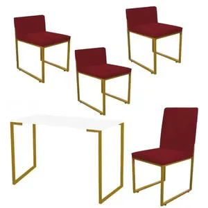 Kit Mesa Escrivaninha Com Cadeira E 3 Poltronas Lee Vermelho