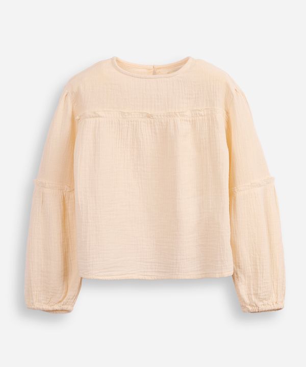 blusa infantil de algodão manga bufante texturizada bege 8