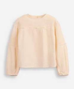 blusa infantil de algodão manga bufante texturizada bege 4