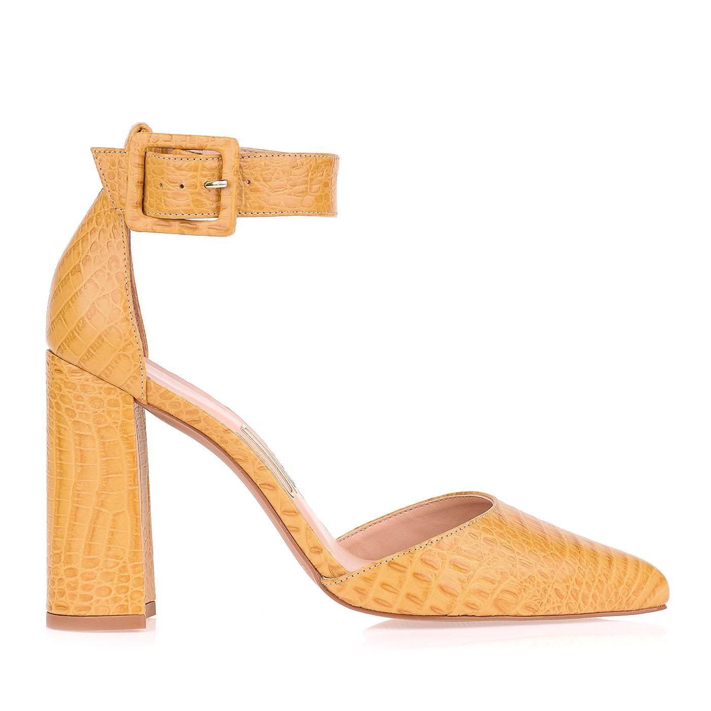Scarpin Salto Alto Mini Croco Mustard