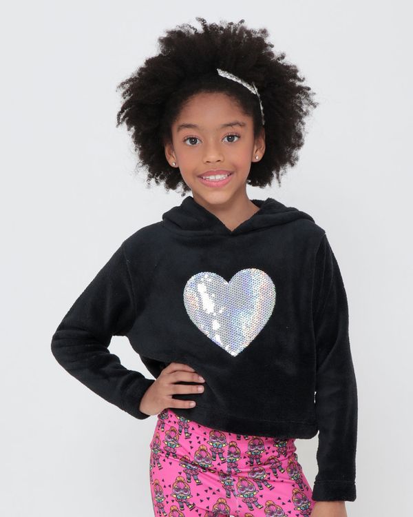 Blusa Infantil Paetês Pelúcia Preta 4