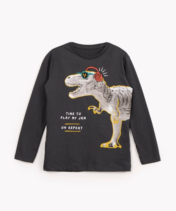 camiseta infantil de algodão manga longa dinossauro cinza escuro 8