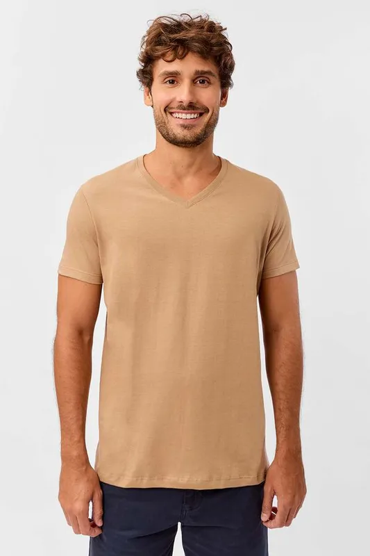 T-Shirt Básica Gola v Premium Sem Costura Nude NUDE/M