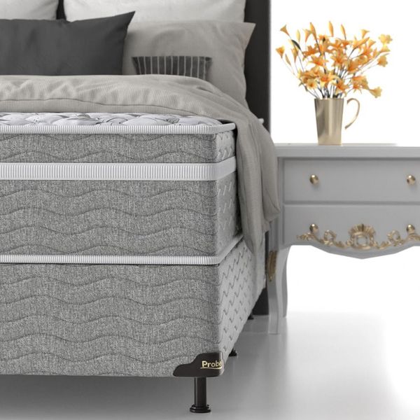 Cama Box King Size Probel Century D28 com Molas Pocket e Pillow Euro 70x193x203cm Branco com Cinza