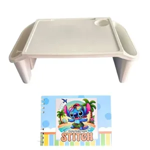 Mesa Apoio Infantil + Livro De Capa Dura – 48 Páginas Para Colorir, Criar E Aprender Bandeja Branca Stitch-azul