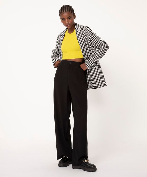 calça wide leg alfaiataria cintura alta preto - preto 36