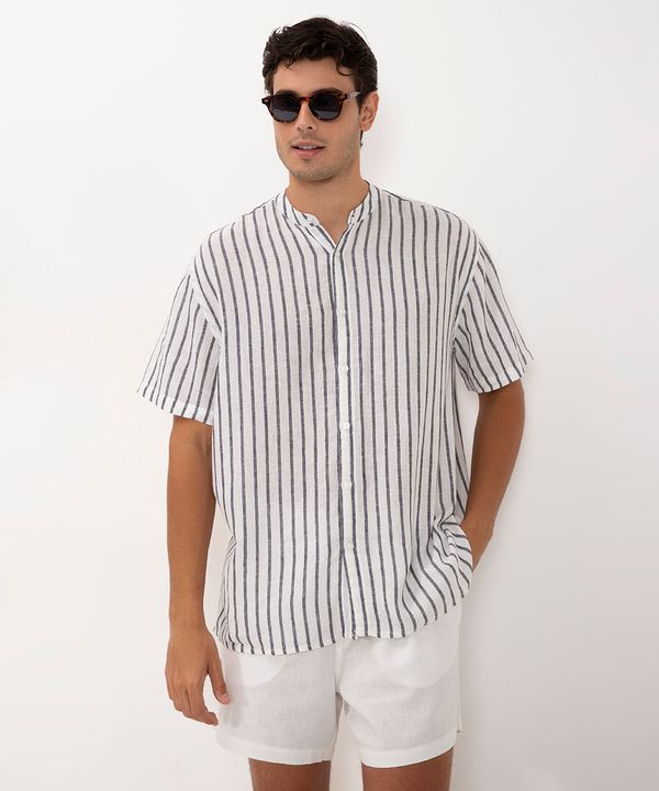 camisa de algodão listrada manga curta branco PP