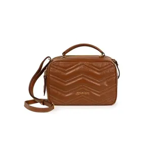 Bolsa Transversal Feminina de Couro Média Zig Zag Matelassê Caramelo 0280801152001