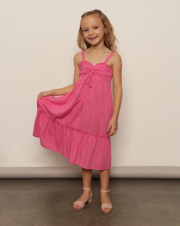Vestido Infantil Midi Alcinha Lastex Com Babado Rosa 8