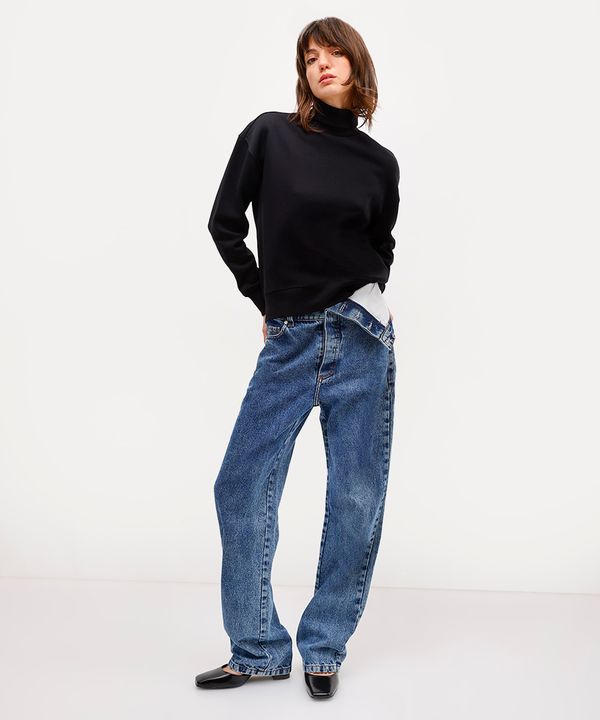 calça reta feminino jeans cós deslocado antonio frajado azul 34