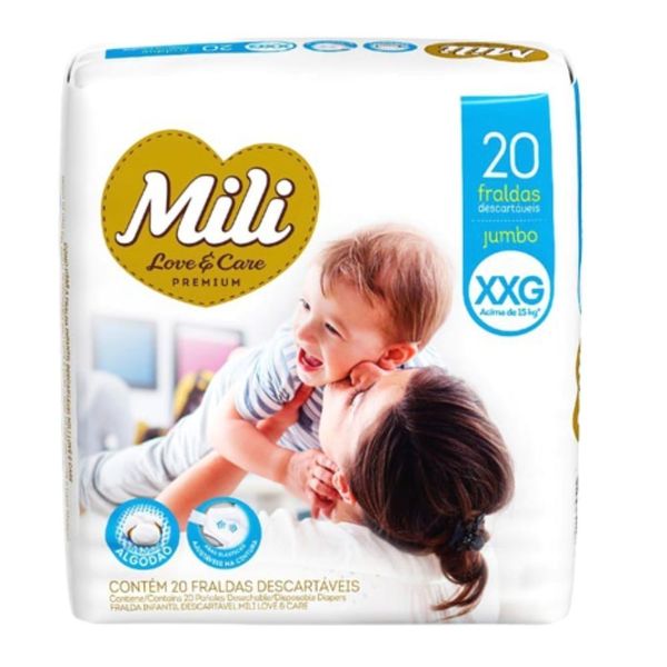 Fralda Descartável Infantil Love&care Premium Tamanho XXG Acima de 15kg Pacote com 20 Unidades Mili Fralda Descartável Infantil Love&care Premium XXG Acima de 15kg Pacote 20 Unidades Mili