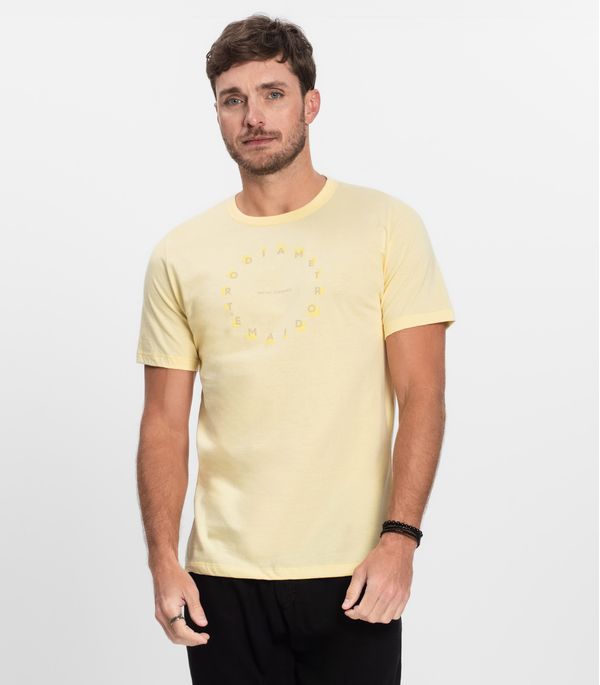 Camiseta Masculina Manga Curta Meia Malha Diametro Amarelo GG