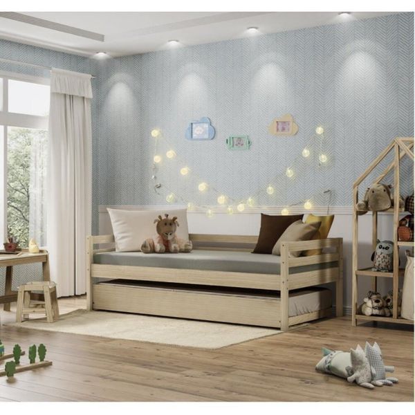 Cama Infantil Prime com Cama Auxiliar Casatema Natural da madeira