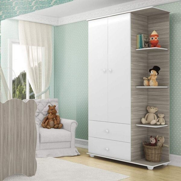 Guarda-Roupa Infantil com Cantoneira 2 Portas 2 Gavetas Branco