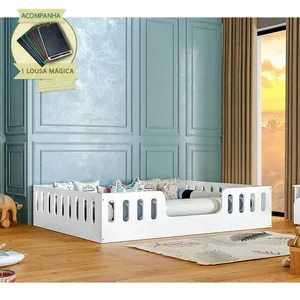 Cama Casal Infantil Montessoriana Helo com Lousa Mágica Design Seguro Branco Hêlo Móveis Cama Casal Montessoriana Helo com Lousa Mágica Branco Hêlo Móveis