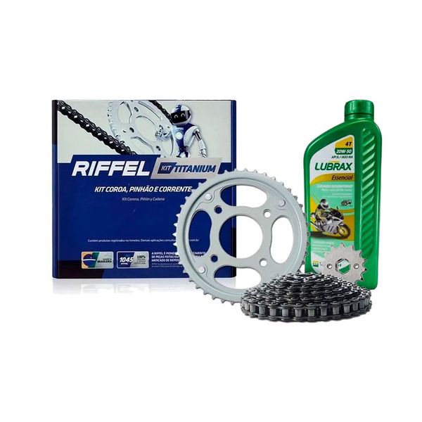 Kit Relação + 24 Litros Óleo Lubrax 20W50 Honda Cg Titan Fan 150 Riffel 71827