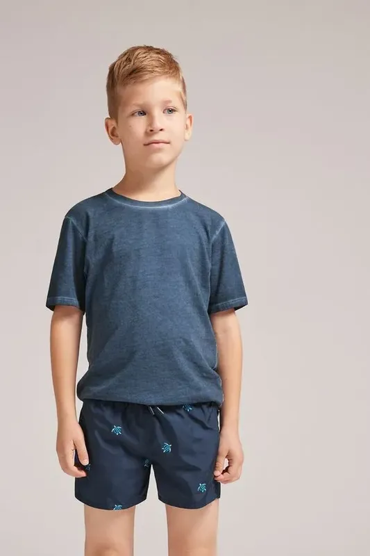 Bermuda De Banho Com Estampa De Tartarugas Infantil - Azul 4-5