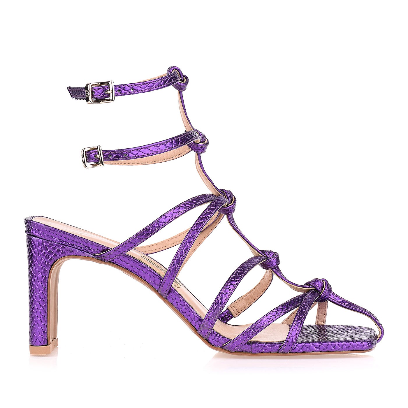 Sandália Salto Médio Snake Metal Purple