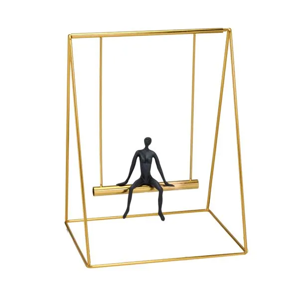 Escultura Homem No Balanço Metal Resina Dourado E Preto 36x26,5x22cm 222614 - Mabruk Presentes