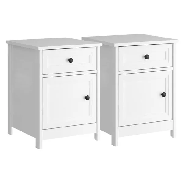 Kit 02 Mesas De Cabeceira 1 Porta E 1 Gaveta 45 Cm Dm112 Branco Branco