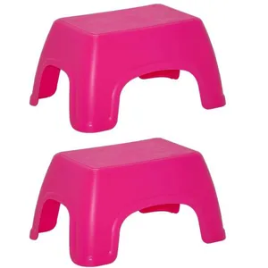Kit 2 Banquinhos Infantis Decorados Plástico Rosa Tramontina Brinquedoteca Banco Multiuso