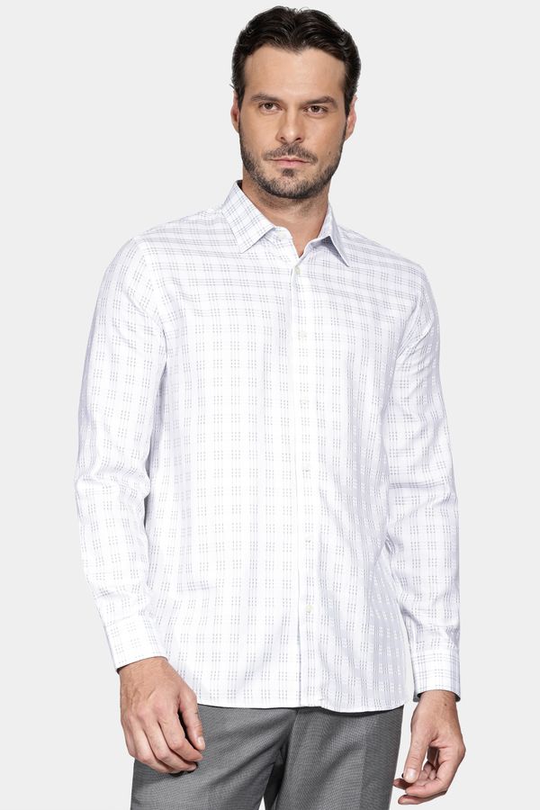 Camisa Slim Algodão Egípicio Fio 100 Maquinetada Branco Com Cinza - G
