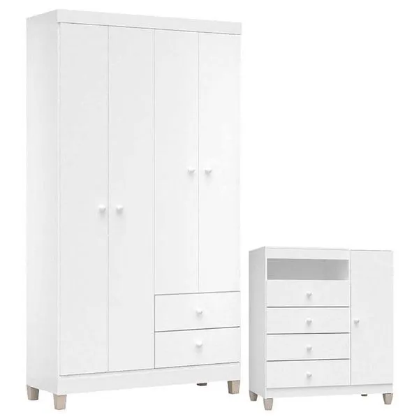 Cômoda E Guarda Roupa 4 Portas Baby Kids Branco Flex - Incorplac
