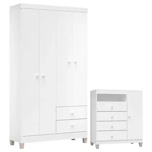 Cômoda E Guarda Roupa 4 Portas Baby Kids Branco Flex - Incorplac