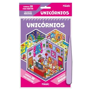Livro Cenário 3D Unicórnios Com Adesivos 22480 - Magic
