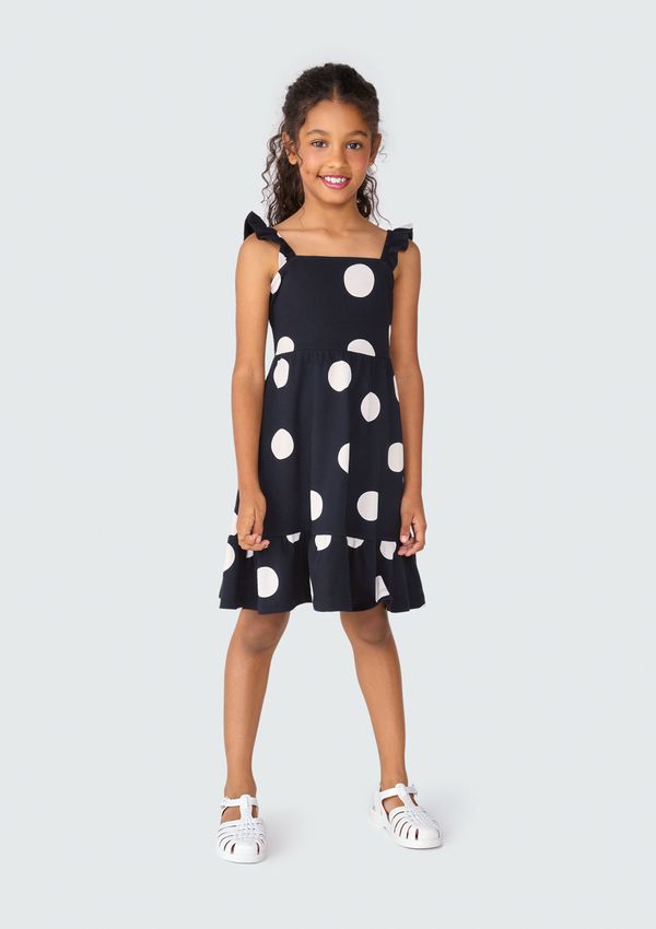 Vestido Curto Infantil Em Poá - Preto 014