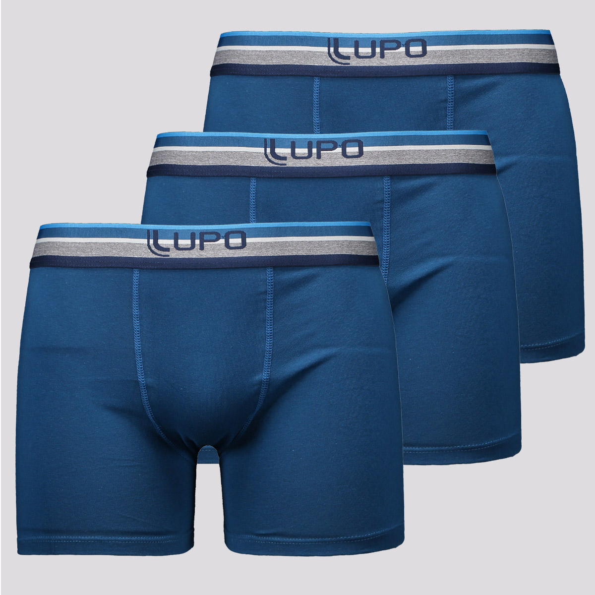 Kit de Cuecas 3 Boxer Lupo Slim Cotton Azul
