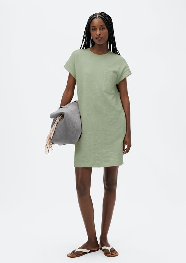 Vestido Básico Curto Texturizado Com Bolso - Verde XP