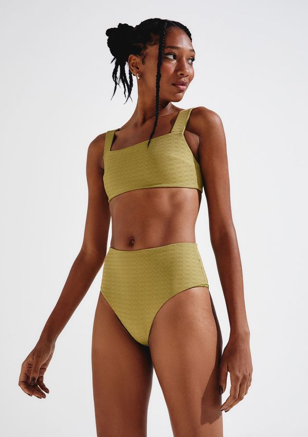 Calcinha Biquíni Cintura Alta Texturizada Com Fio LYCRA® - Verde M