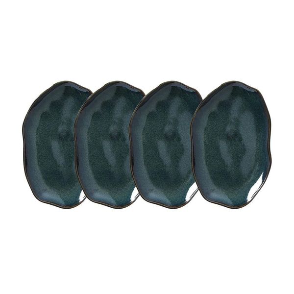 Conjunto de Travessas Oval Rasa Média Porto Brasil Bio Oceano 30x20cm - 4 Peças Azul