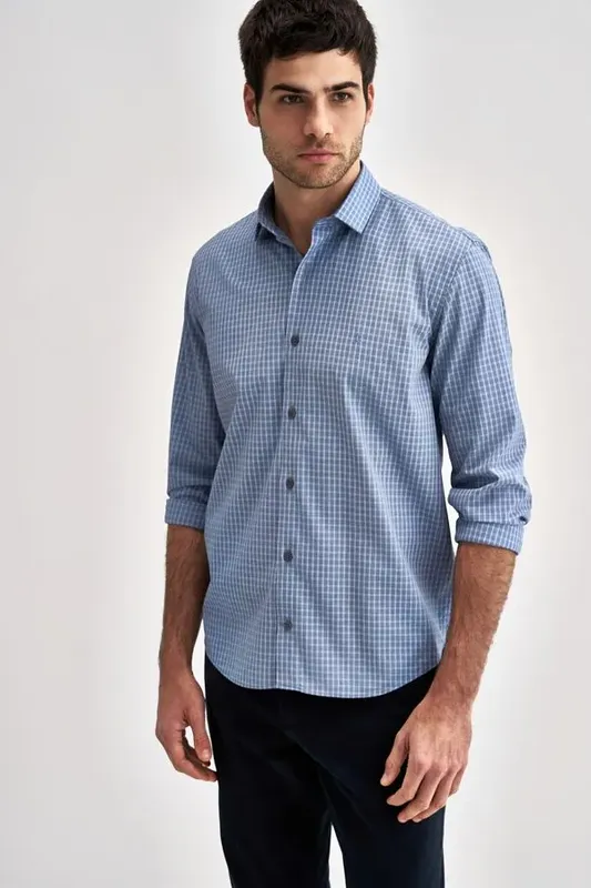 Camisa Clássica Manga Longa Xadrez - Azul - 2