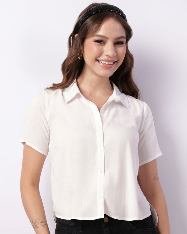 Camisa Feminina Berry & Co. Viscose Manga Curta Branca GG