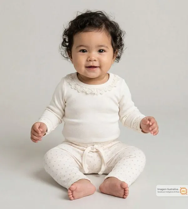 Conjunto Body Renda e Poá Cru - G