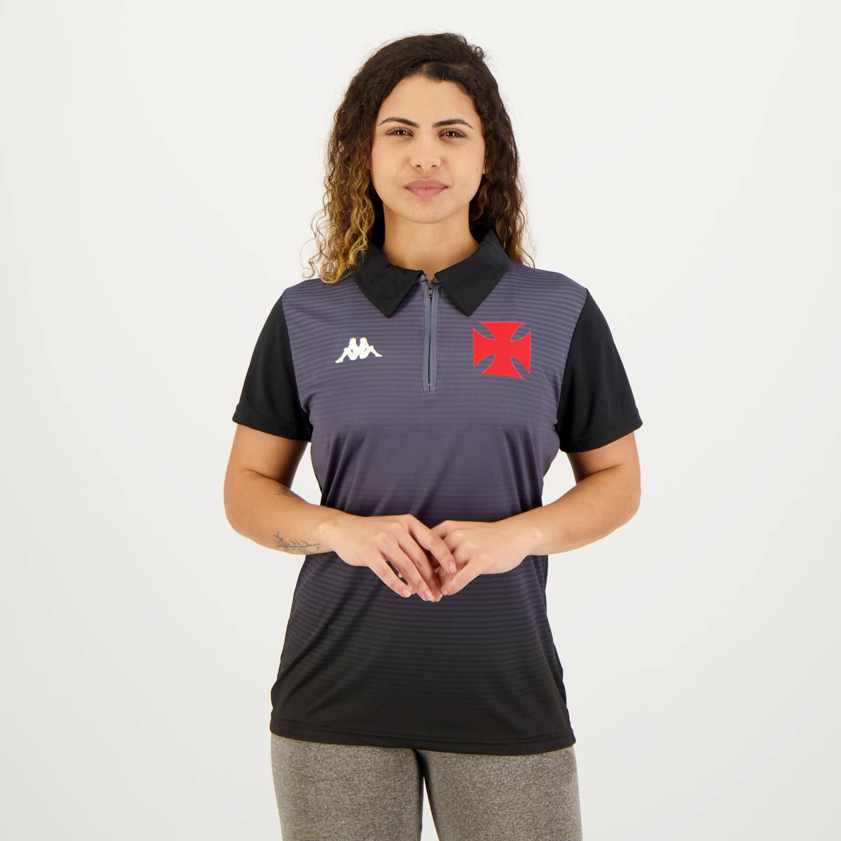 Polo Kappa Vasco Supporter 1898 Feminina Preta