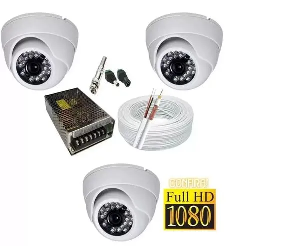 Kit 3 Câmeras Dome Infra vermelho Hd c/ Acessórios