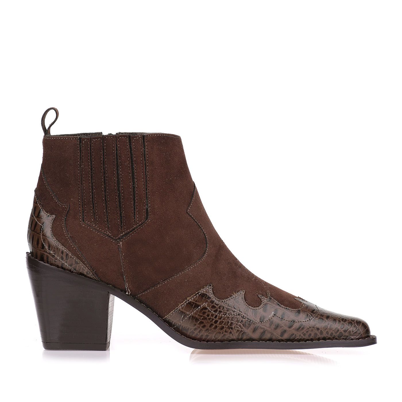 Bota Salto Médio Mini Croco Café