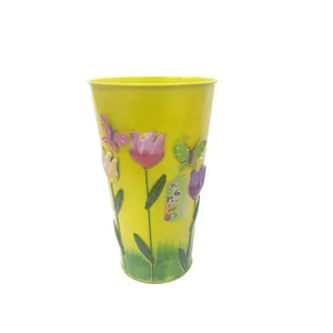 Vaso Metal Enfeite Jardim Quintal Varanda Borboleta Flor Amarelo (sybo-g7)