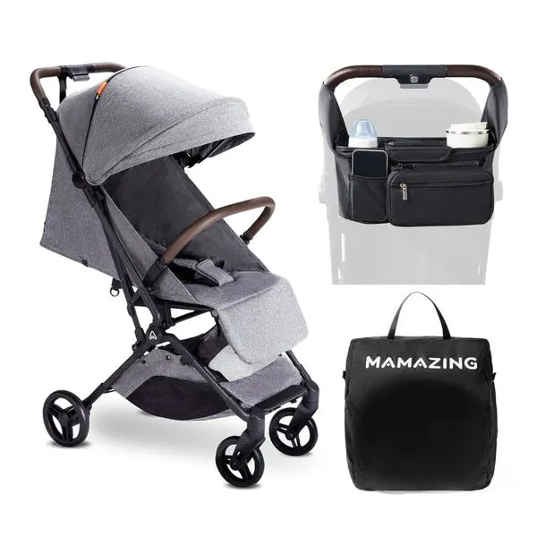 Carrinho de Bebê Ultraleve com Organizador e Almofada - Premiado Ouro Moms Choice, Compacto Avião, Dobrável com 120cm, MAMAZING